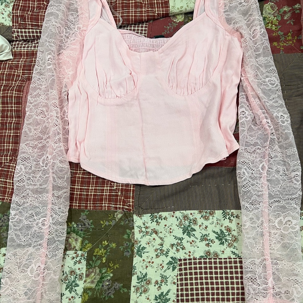 Elegant Pink Lace Sleeve Top